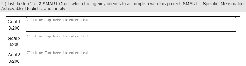 example of discretionary request section 2 to enter SMART goal information.
