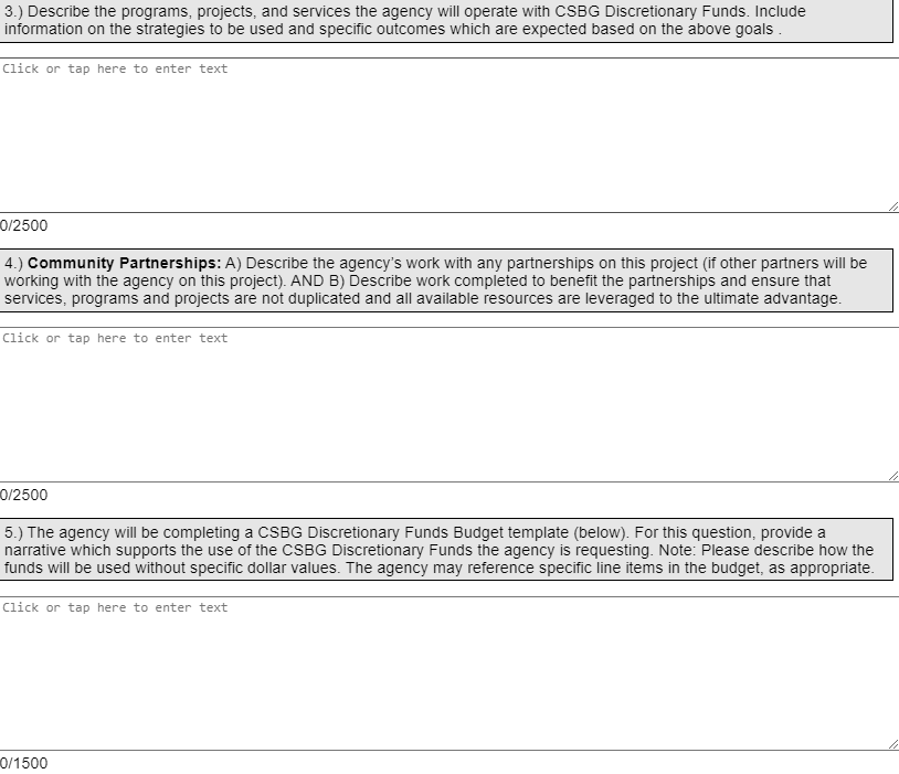 example of discretionary request sections 3, 4 and 5 to enter information.