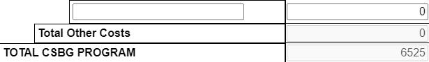 example of request budget showing total  c s b g program amount with white cell indicating = requested amount; 